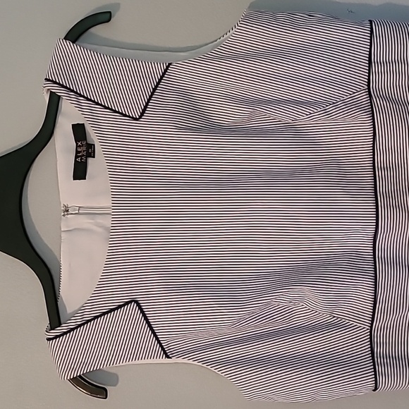 Alex Marie Navy Blue White Striped Sleeveless Cotton Blend Dress Sz 10 Nautical - Picture 3 of 13